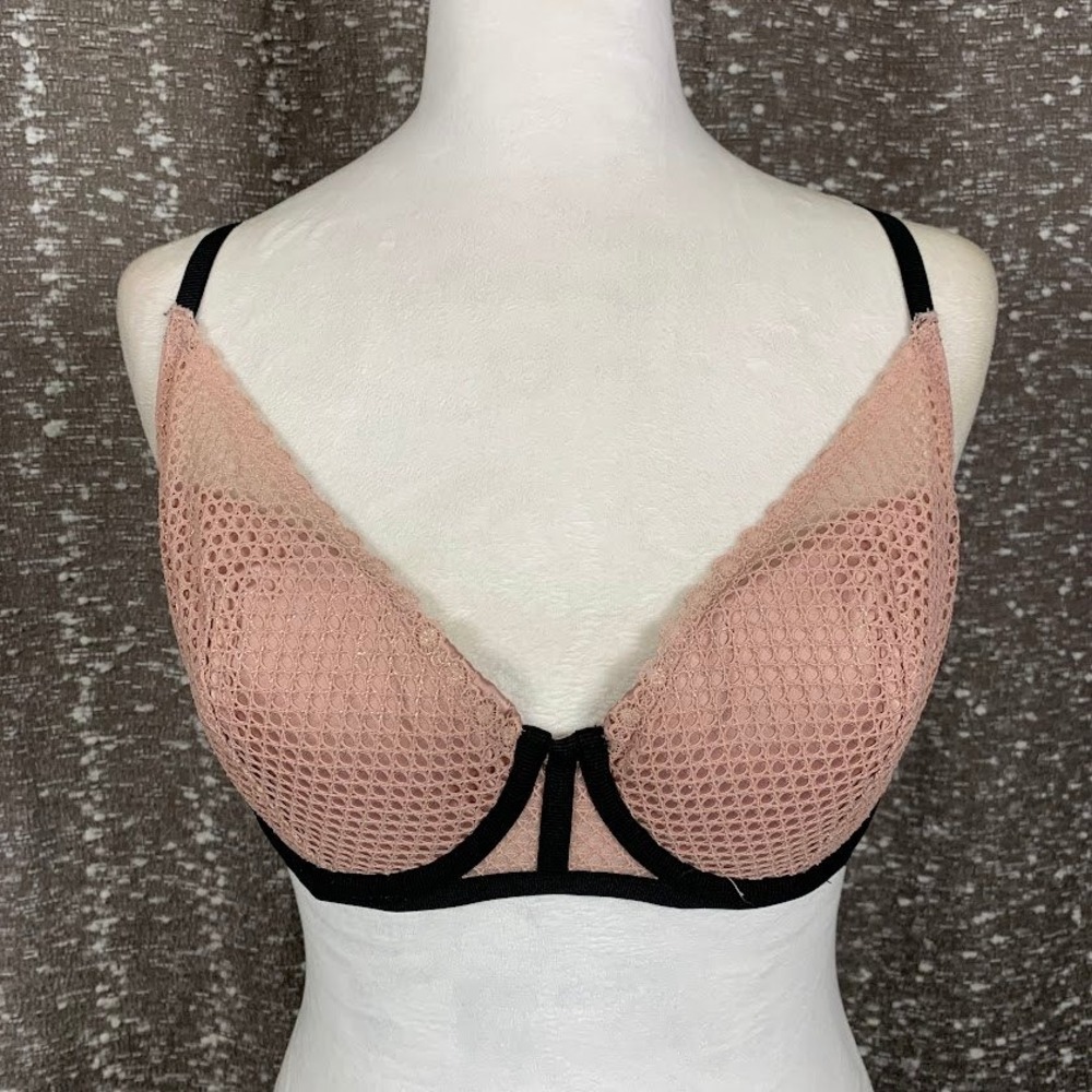Victoria's Secret Pink Fishnet Plunge Unlined Underwire Bra 34DD